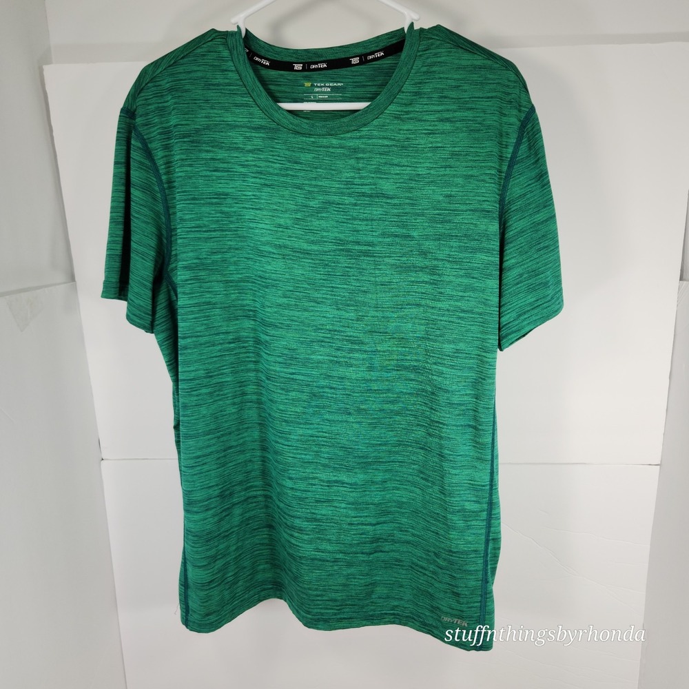 Tek Gear Dry Tek Men's Large Shirt Green Activewear Sports T-Shirt, Moisture Wic